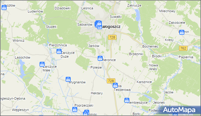 mapa Mieronice gmina Małogoszcz, Mieronice gmina Małogoszcz na mapie Targeo