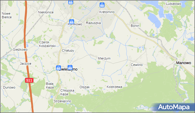 mapa Mierzym, Mierzym na mapie Targeo