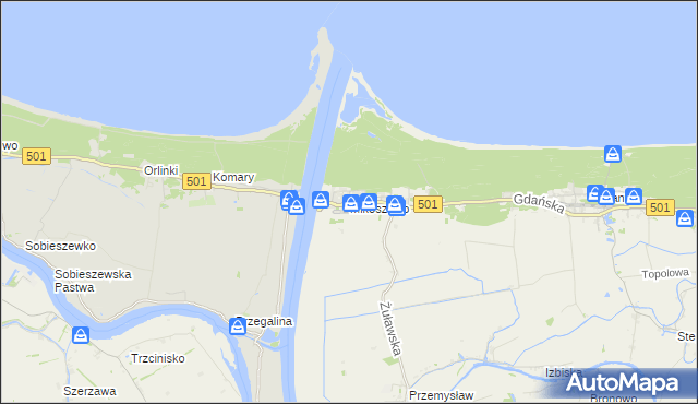 mapa Mikoszewo, Mikoszewo na mapie Targeo