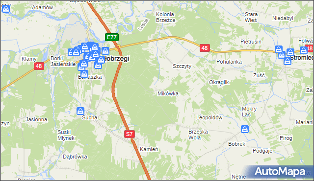 mapa Mikówka gmina Białobrzegi, Mikówka gmina Białobrzegi na mapie Targeo
