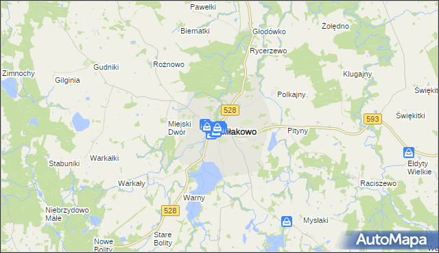 mapa Miłakowo, Miłakowo na mapie Targeo
