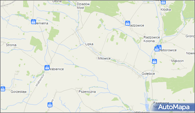 mapa Miłowice gmina Dziadowa Kłoda, Miłowice gmina Dziadowa Kłoda na mapie Targeo