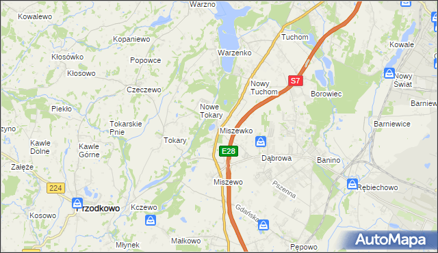 mapa Miszewko gmina Żukowo, Miszewko gmina Żukowo na mapie Targeo