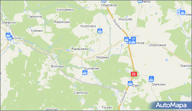 mapa Miszewo gmina Trzebielino, Miszewo gmina Trzebielino na mapie Targeo