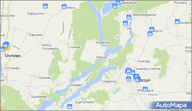 mapa Mlecze gmina Orchowo, Mlecze gmina Orchowo na mapie Targeo