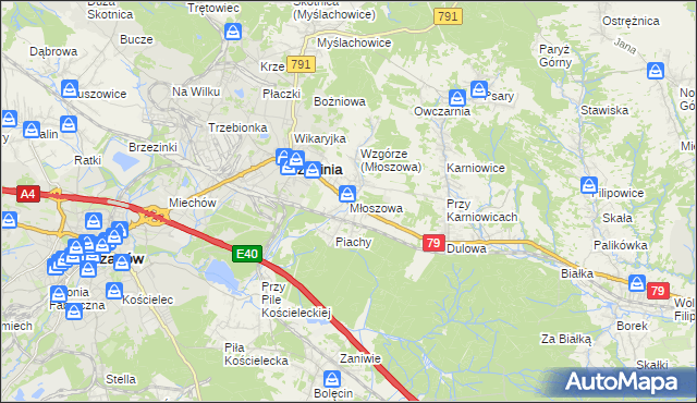 mapa Młoszowa, Młoszowa na mapie Targeo