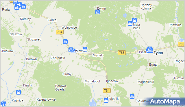 mapa Młynek gmina Gidle, Młynek gmina Gidle na mapie Targeo