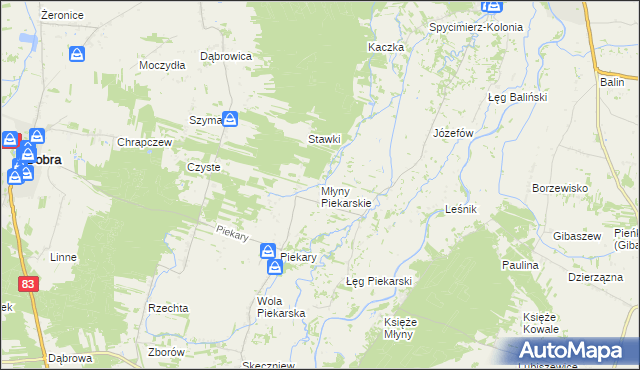 mapa Młyny Piekarskie, Młyny Piekarskie na mapie Targeo