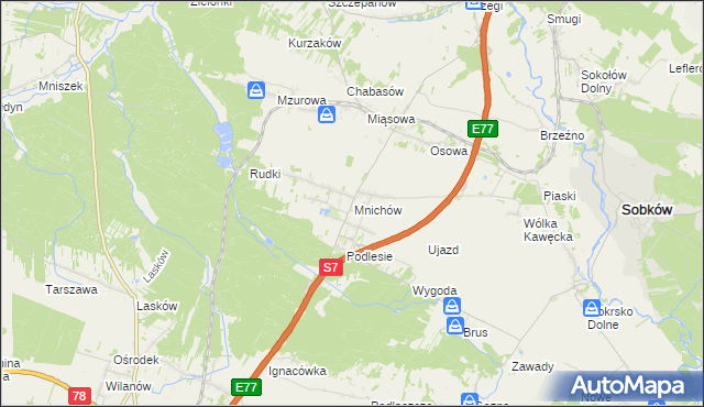 mapa Mnichów gmina Jędrzejów, Mnichów gmina Jędrzejów na mapie Targeo