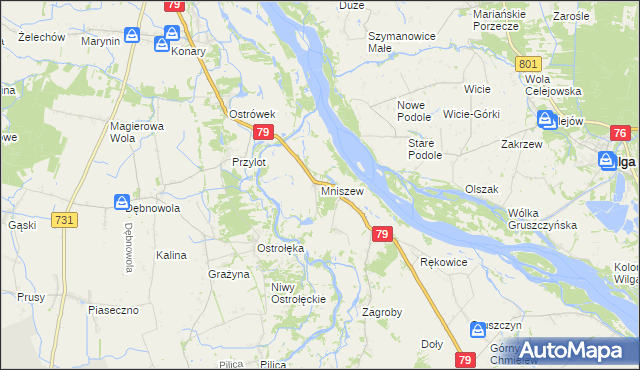 mapa Mniszew gmina Magnuszew, Mniszew gmina Magnuszew na mapie Targeo