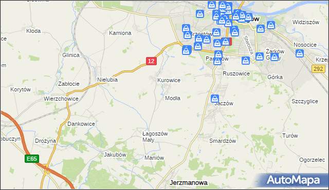 mapa Modła gmina Jerzmanowa, Modła gmina Jerzmanowa na mapie Targeo