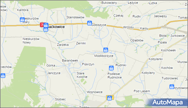 mapa Modliborzyce gmina Baćkowice, Modliborzyce gmina Baćkowice na mapie Targeo