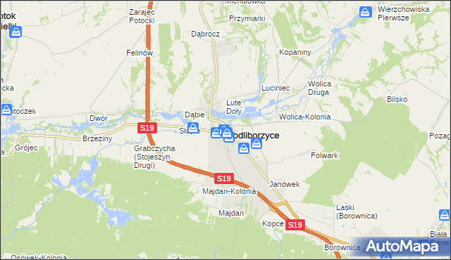 mapa Modliborzyce powiat janowski, Modliborzyce powiat janowski na mapie Targeo