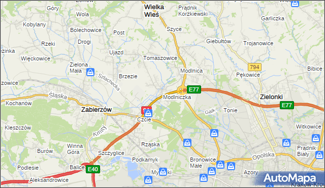 mapa Modlniczka, Modlniczka na mapie Targeo