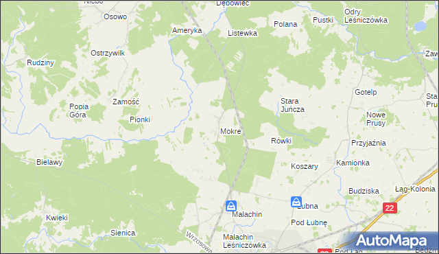 mapa Mokre gmina Czersk, Mokre gmina Czersk na mapie Targeo