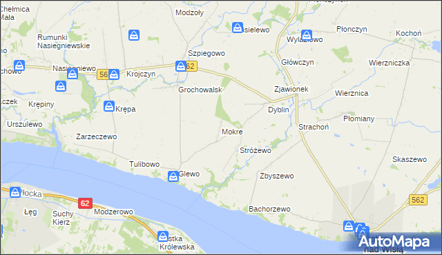 mapa Mokre gmina Dobrzyń nad Wisłą, Mokre gmina Dobrzyń nad Wisłą na mapie Targeo