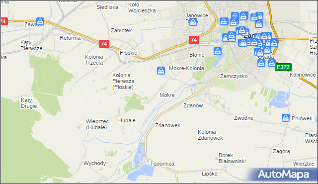 mapa Mokre gmina Zamość, Mokre gmina Zamość na mapie Targeo