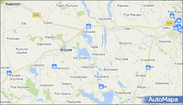 mapa Mościska gmina Brzuze, Mościska gmina Brzuze na mapie Targeo