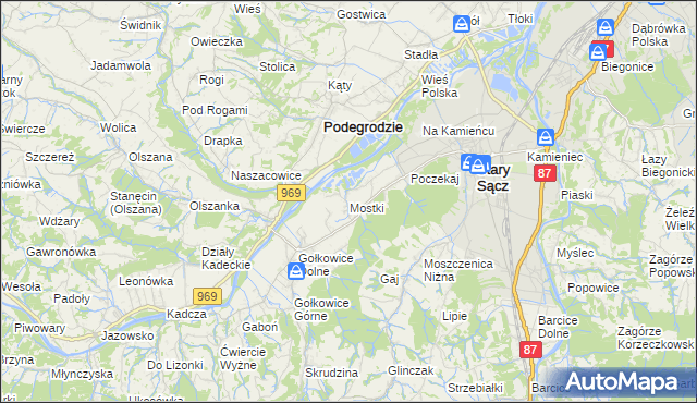mapa Mostki gmina Stary Sącz, Mostki gmina Stary Sącz na mapie Targeo