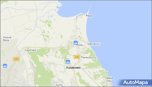 mapa Mosty gmina Kosakowo, Mosty gmina Kosakowo na mapie Targeo