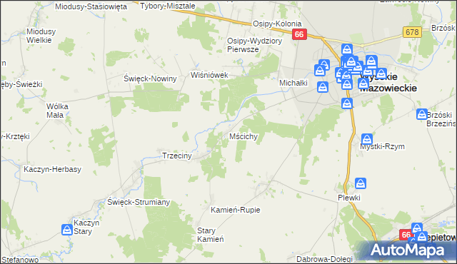 mapa Mścichy gmina Wysokie Mazowieckie, Mścichy gmina Wysokie Mazowieckie na mapie Targeo