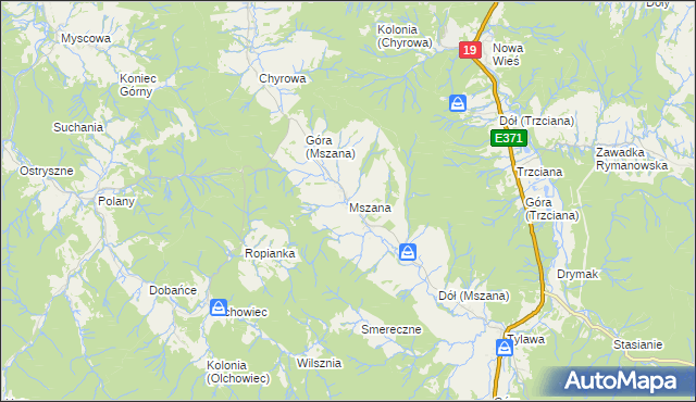 mapa Mszana gmina Dukla, Mszana gmina Dukla na mapie Targeo