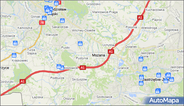 mapa Mszana powiat wodzisławski, Mszana powiat wodzisławski na mapie Targeo