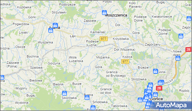 mapa Mszanka gmina Łużna, Mszanka gmina Łużna na mapie Targeo