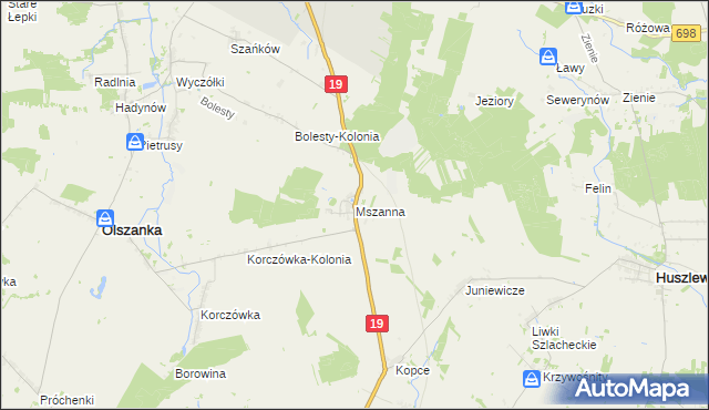 mapa Mszanna gmina Olszanka, Mszanna gmina Olszanka na mapie Targeo