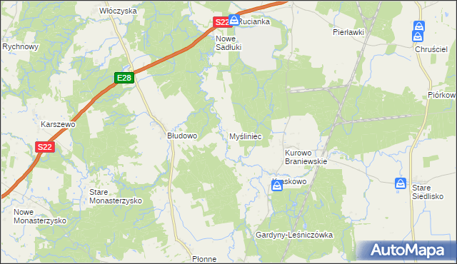 mapa Myśliniec, Myśliniec na mapie Targeo