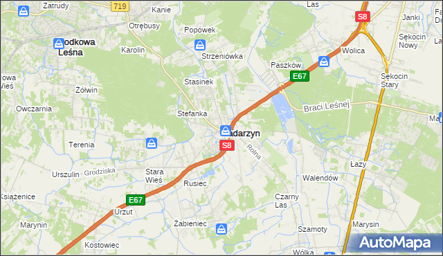 mapa Nadarzyn powiat pruszkowski, Nadarzyn powiat pruszkowski na mapie Targeo