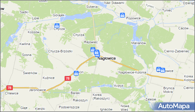 mapa Nagłowice, Nagłowice na mapie Targeo