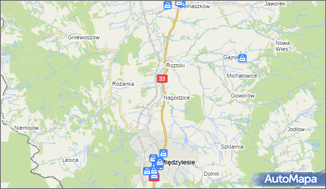 mapa Nagodzice, Nagodzice na mapie Targeo