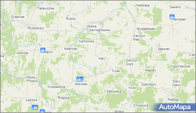 mapa Nart gmina Jakubów, Nart gmina Jakubów na mapie Targeo