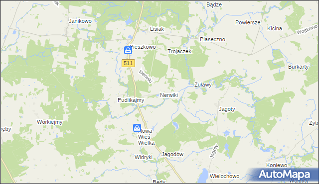 mapa Nerwiki, Nerwiki na mapie Targeo