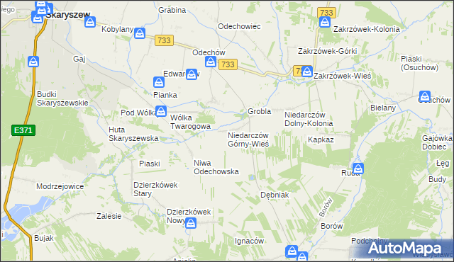 mapa Niedarczów Górny-Wieś, Niedarczów Górny-Wieś na mapie Targeo