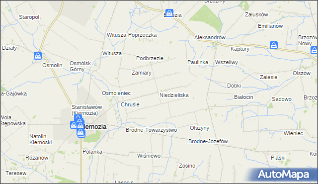 mapa Niedzieliska gmina Kiernozia, Niedzieliska gmina Kiernozia na mapie Targeo