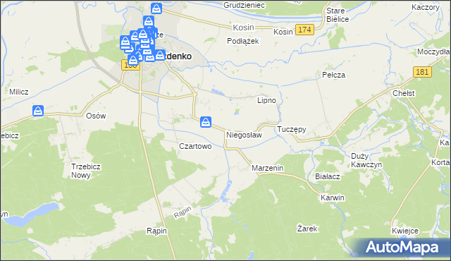 mapa Niegosław, Niegosław na mapie Targeo