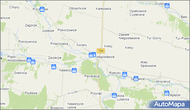 mapa Niegosławice gmina Wodzisław, Niegosławice gmina Wodzisław na mapie Targeo