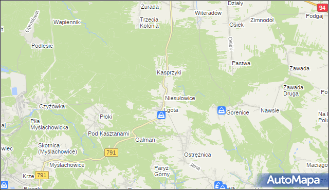 mapa Niesułowice gmina Olkusz, Niesułowice gmina Olkusz na mapie Targeo