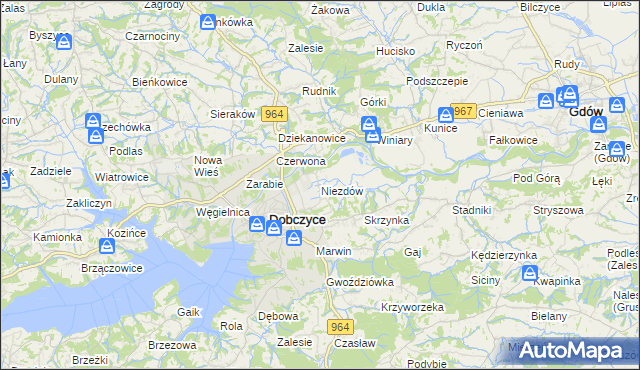 mapa Niezdów gmina Dobczyce, Niezdów gmina Dobczyce na mapie Targeo