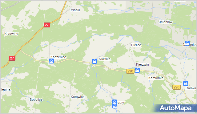 mapa Niwiska gmina Nowogród Bobrzański, Niwiska gmina Nowogród Bobrzański na mapie Targeo