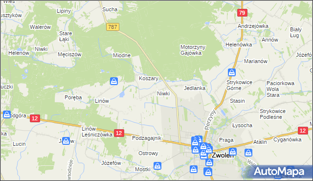 mapa Niwki gmina Zwoleń, Niwki gmina Zwoleń na mapie Targeo