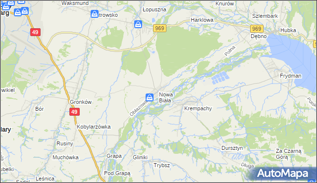 mapa Nowa Biała gmina Nowy Targ, Nowa Biała gmina Nowy Targ na mapie Targeo