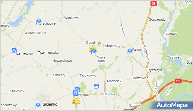 mapa Nowa Ruda gmina Sicienko, Nowa Ruda gmina Sicienko na mapie Targeo