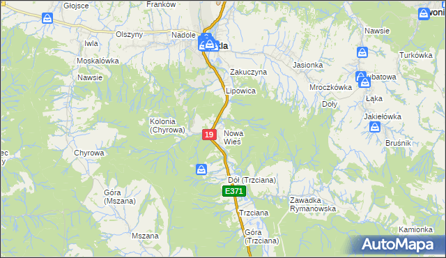 mapa Nowa Wieś gmina Dukla, Nowa Wieś gmina Dukla na mapie Targeo
