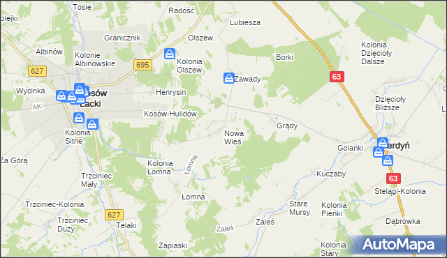 mapa Nowa Wieś gmina Kosów Lacki, Nowa Wieś gmina Kosów Lacki na mapie Targeo