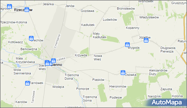 mapa Nowa Wieś gmina Sienno, Nowa Wieś gmina Sienno na mapie Targeo