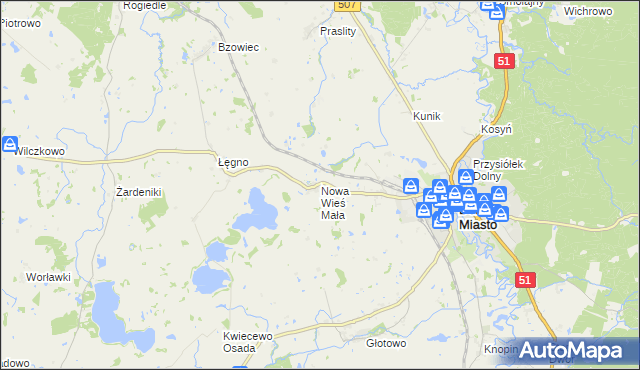 mapa Nowa Wieś Mała gmina Dobre Miasto, Nowa Wieś Mała gmina Dobre Miasto na mapie Targeo