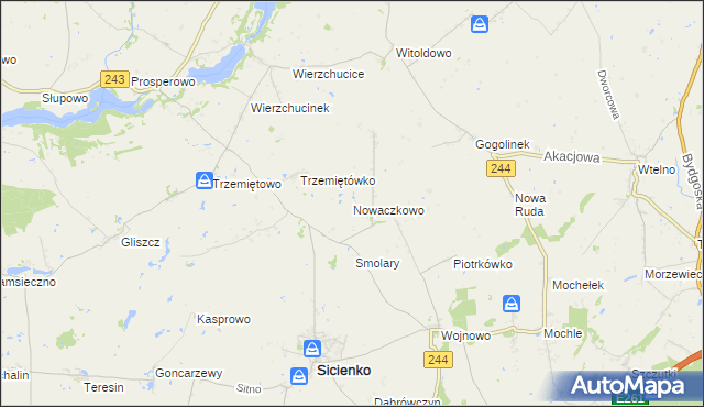 mapa Nowaczkowo, Nowaczkowo na mapie Targeo